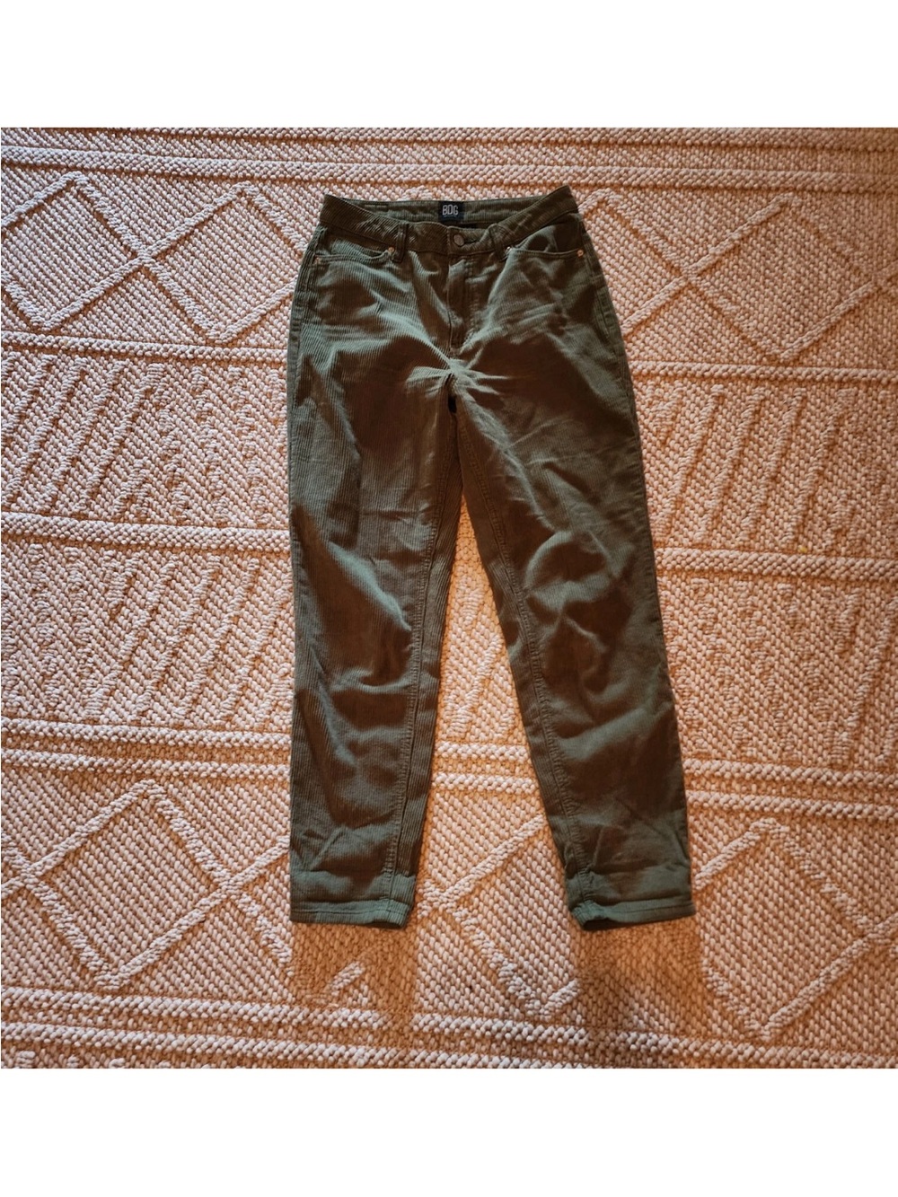 BDG Olive Green Corduroy Pants with Leather Logo Patch